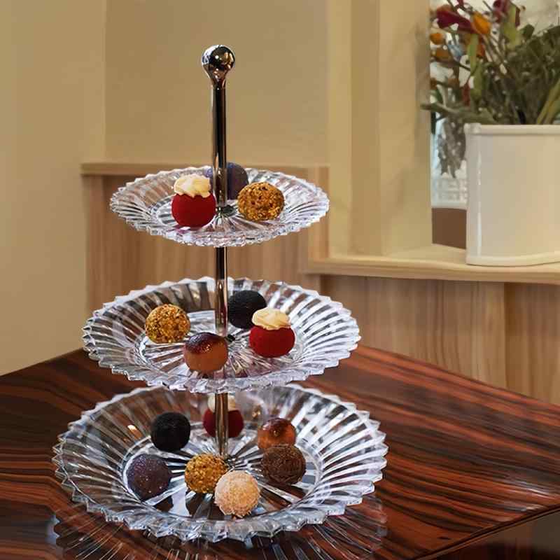 水晶ガラス 多層トレイ 果物 ケーキ ディスプレイ 高級感 シンプル レストラン ダイニング テーブル 装飾 ギフト 収納 便利|くらしのセロネ