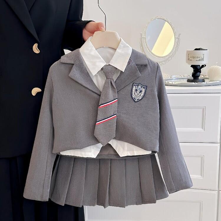 キッズ お嬢さん 秋冬 翰林院風 JKユニフォーム スポーツジャケット 上衣 筋目スコート 3点書き割り 授業時間風 セットアップ 通学 コーデ