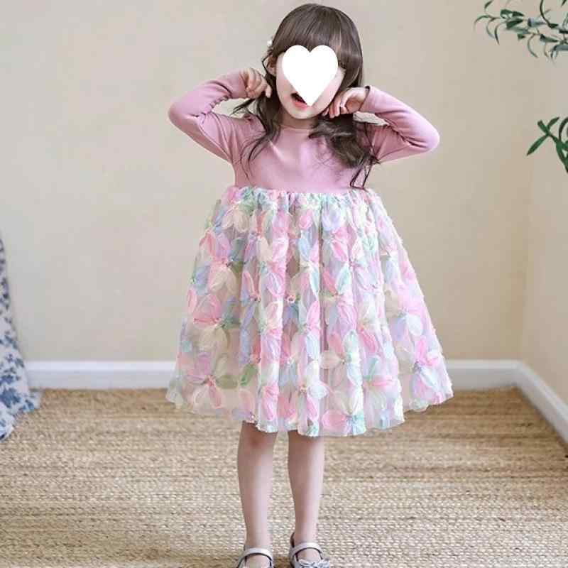 ワンピース 女児 秋春 長袖 礼服 韓国風 スカート 女の子 ドレス 春秋 かわいい 洋服 子供服 トップス ボトムス コーデ 日常使い 学校用 イベント パーティー 軽量 綿素材 ピンク系 ブルー系 グリーン系 シンプル デザイン 花柄 無地 膝丈 フ