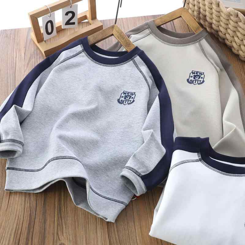 キッズ スウェット 切り替え 春夏 シンプル クルーネック トップス Tシャツ 中学生 子供服 丸首 長袖 上衣 男女兼用 吸湿速乾 軽量 綿素材 日常使い 通学 アウトドア