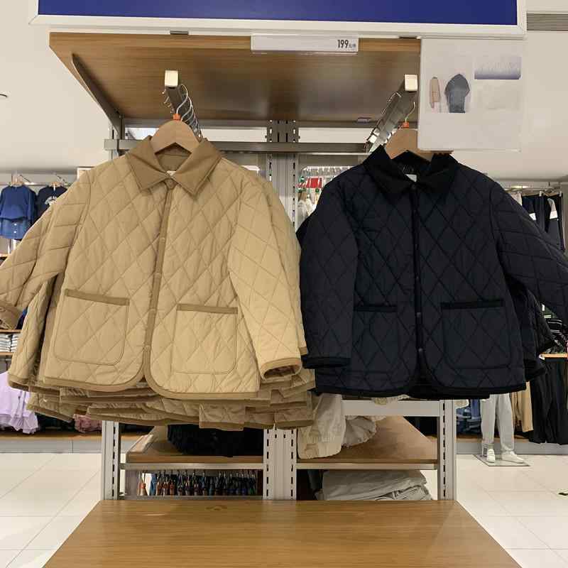 キッズ 男女兼用 秋冬 キルティング シャツスタイル ジャケット 綿素材 菱形ステッチ 暖かアウター 子供服 コート 防寒 軽量 日常使い 通学 遊び着