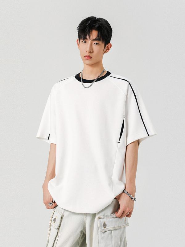 Ｔシャツ メンズ 春夏 短袖 クルーネック ストライプ カジュアル トップス ベースレイヤー アメリカンスタイル レイヤード 吸湿速乾 軽量 トレンド