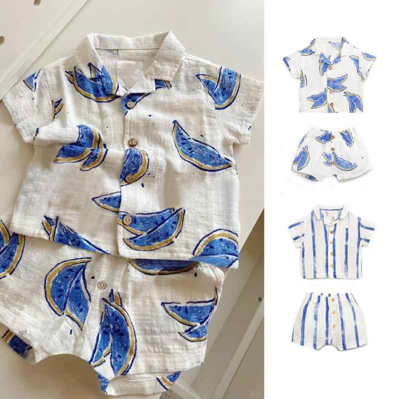 男の子 春夏 子供服 セット 北欧風 シンプル フルーツ ポロカラー シャツ ショーツ キッズ 童装 男児 夏季 コーデ