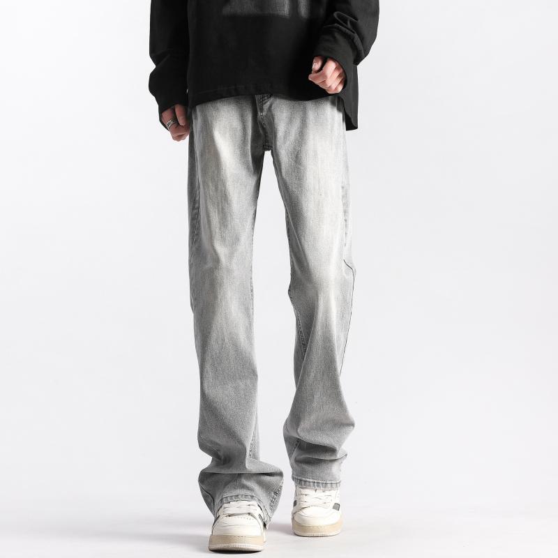 メンズ ストレートジーンズ グレー系 デニムパンツ ストレッチ スリムフィット ヴィンテージウォッシュ アメリカンスタイル ハイストリート トレンド ロングパンツ 軽量 吸湿速乾