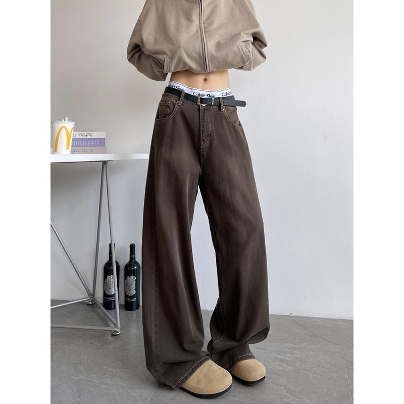 デニムパンツ メンズ 秋冬 ブラウン 水洗 レトロ ジーンズ ストリート テーパード スリムフィット ハイウエスト デニム 牛仔素材 ファッション コーデ 日常使い
