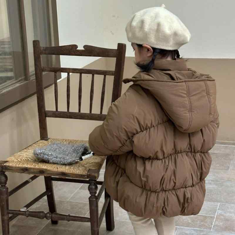 女児 秋冬 加厚 中長丈 フード付き ダウンコットン パーカー キッズ コート 暖か 防寒 綿素材 子供服