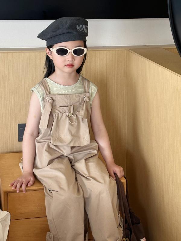 春夏 キッズ 男女兼用 多ポケット サロペット カーゴパンツ セット シンプル ファッション 工装風 子供服 通学 遊び着 軽量 綿素材 ベーシック コーデ 人気デザイン
