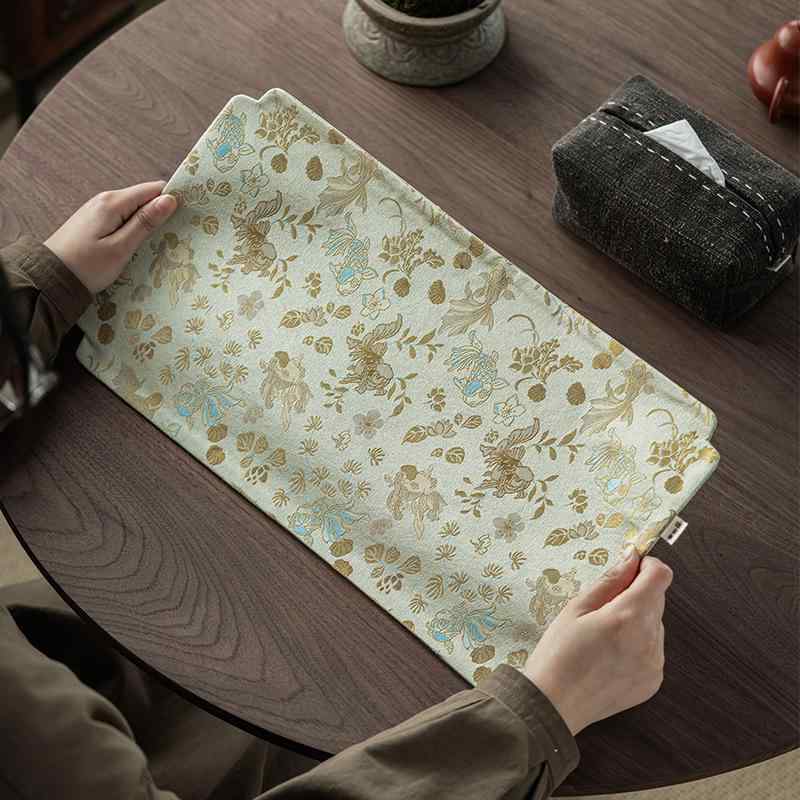 茶席テーブルクロス 禅意デザイン 香雲紗素材 茶道布芸 ?承パッド 茶杯マット 茶壺断熱マット 卓上保護 茶席用ランナー モダンスタイル 布製カバー