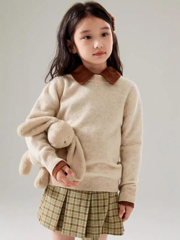 秋冬 男女兼用 キッズ ニットセーター ウール カシミヤ 無地 単色 クルーネック 女の子 男の子 ベビー インナー 通学 部屋着 防寒 暖か素材 柔らかい 軽量 吸湿速乾 高級感