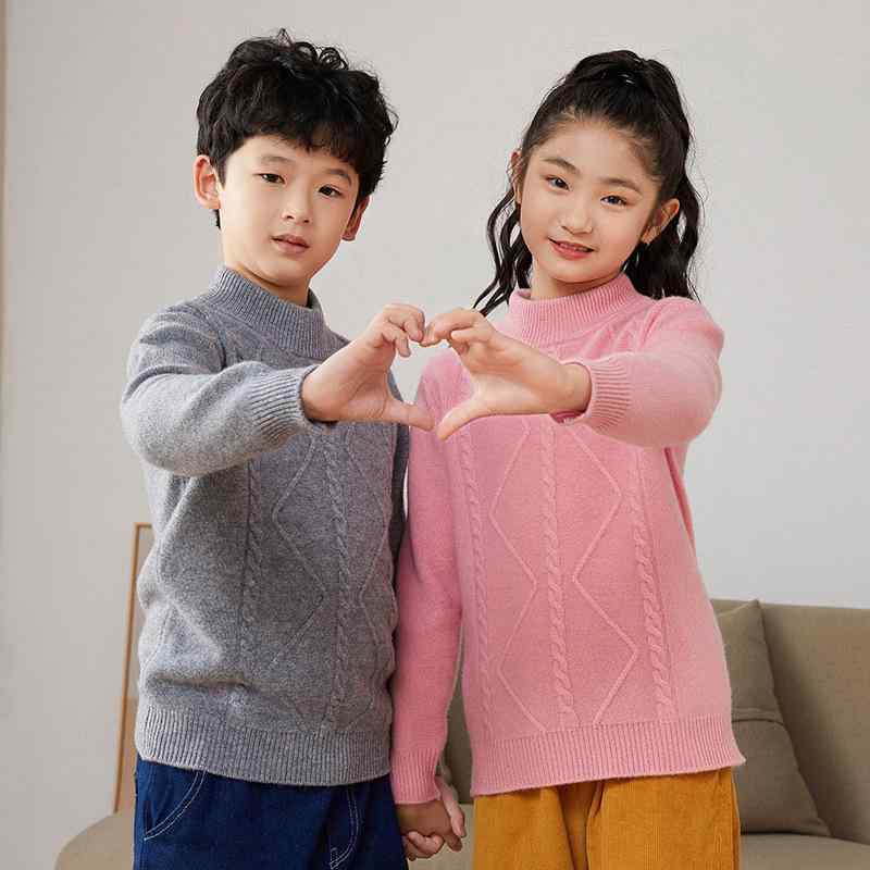 秋冬 御嬢さん 編み物ティーシャツ 二分の一タートルネック 有線テレビ編み 純絨毛 朦朦たる ティーシャツ はだ着 生あたたかい 吸湿速乾 キッズ トップス 羊毛 ベースレイヤー