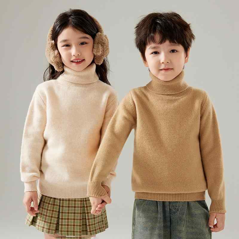 秋冬 キッズ スウェーター 男女兼用 朦々たる ハイネック タートルネック 100%羊毛 ゆったり 濫りがわしい 保温 生あたたかい 編み物 肌付き ベースレイヤー 通学 お部屋着 赤ちゃん用