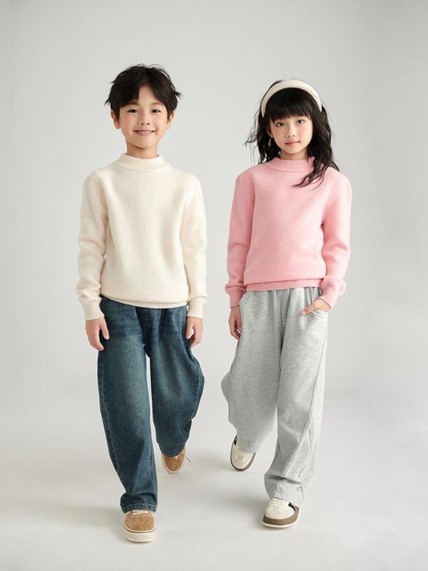 秋冬 キッズ 編み物スウェーター 男女兼用 純毛糸 朦々たる 二分の一ハイネック 肌付き ベースレイヤー 中大ちびっ子 分かりやすい 生あたたかい 吸湿 速乾 日常使い走り 通学 お部屋着