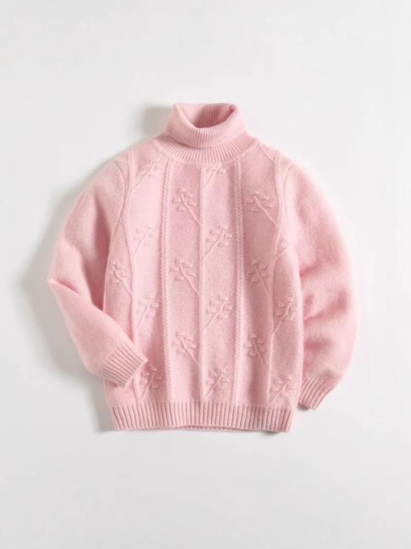 御嬢さん ハイネック カシミールスウェーター 槭樹柄 100%カシミール 双股朦々たる サクラ色 秋冬 赤ちゃん用 肌付き 生あたたかい ニットトップス 吸湿速乾 軽さ 綿混