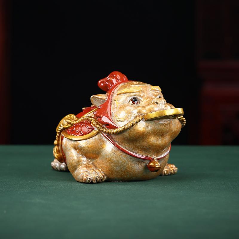 風水置物 龍虎金蟾 黄銅製 ラッキーアイテム インテリア 家居 事務所 デスク 装飾 銅工芸品 陳設 開運グッズ 縁起物 卓上飾り 財運アイテム|くらしのセロネ