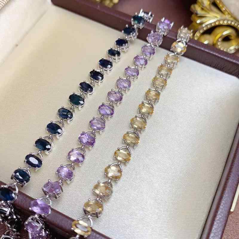 ブレスレット ユニセックス 天然 イエローシトリン パープルアメジスト ブルーサファイア 925シルバー フルサークル インセット シンプル ベーシック|くらしのセロネ