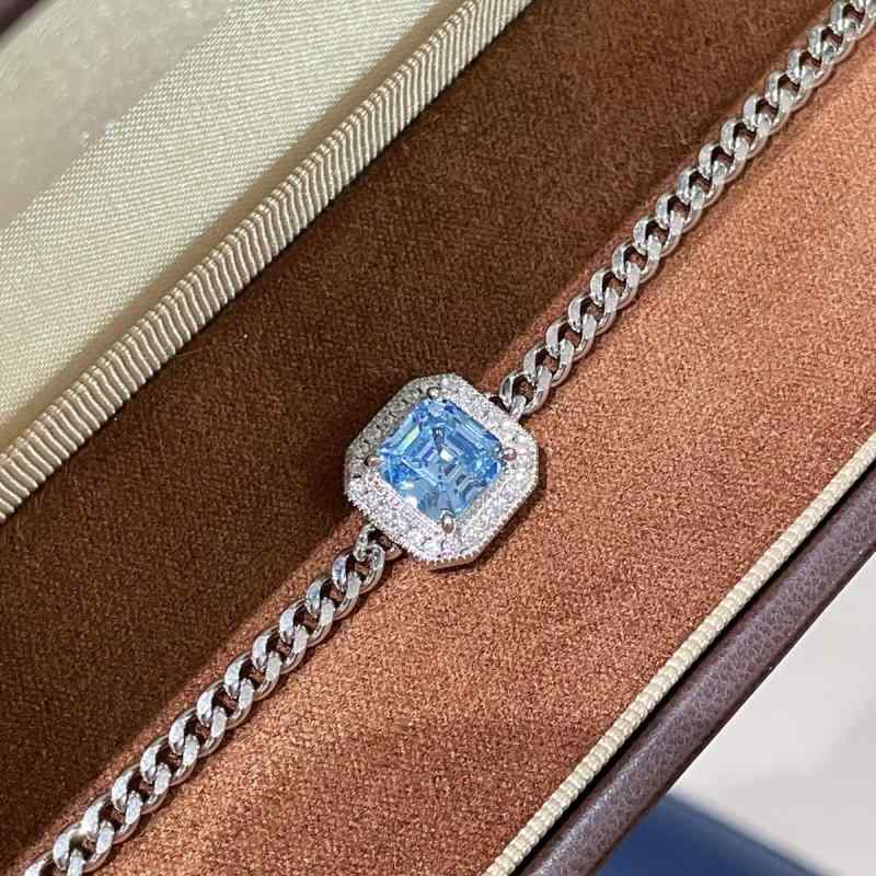 ブレスレット レディース S925 シルバー 18K ゴールドメッキ キューブ ジルコニア アクアマリン シンプル デザイン ユニーク 質感 高級感 カジュアル 万能 アクセサリー ジュエリー