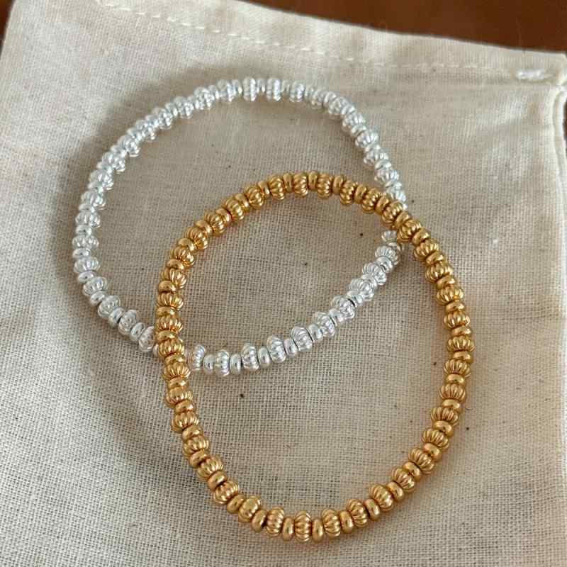 ブレスレット レディース 925シルバー ゴールド シルバー パンプキンビーズ シンプル ベーシック 汎用 手元アクセサリー ユニークデザイン 高級感 日常使い コーディネート かわいい ラッキーアイテム
