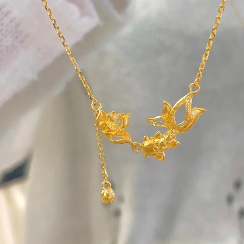 ネックレス レディース 925シルバー 蓮花錦鯉 モチーフ 透かし吊り下げ ペンダント 鎖骨チェーン 幸運アイテム 個性デザイン ギフト向き
