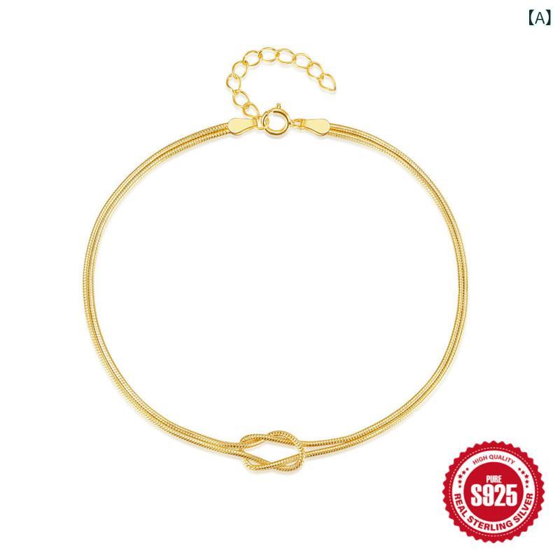 レディース ブレスレット 925シルバー 同心結 蛇骨チェーン ゴールド カップル 七夕 ファッション アクセサリー ロマンチック ジュエリー ハンドチェーン ラブ アイテム 無限愛情 デザイン 女性用 手首 装飾 人気スタイル 日常使い ギフト向き 華