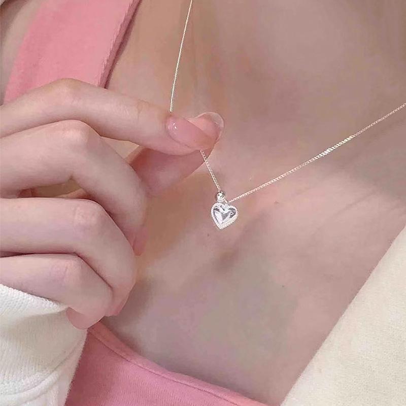 ネックレス レディース 925シルバー ハート形 ビーズチェーン 鎖骨ライン 韓国風 かわいい レース 心形 上品 高級感 個性的 アクセサリー ジュエリー 女性用 シンプル スタイリッシュ 日常使い ギフト向き