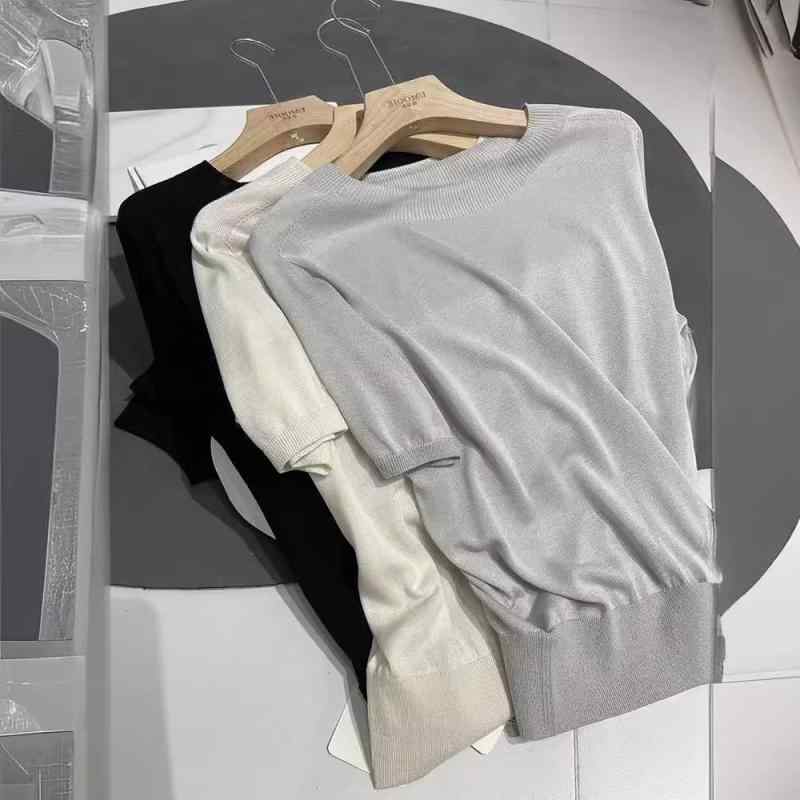 Ｔシャツ レディース 春夏 短袖 編み物 当たること冷感 生まれ変わり衣料繊維 絹 ひな型 ティーシャツ トップス プルオーバー トップ カットソー 労働者の一団素っ首 吸湿速乾 通い 御部屋着 心地好い 日常使い走り