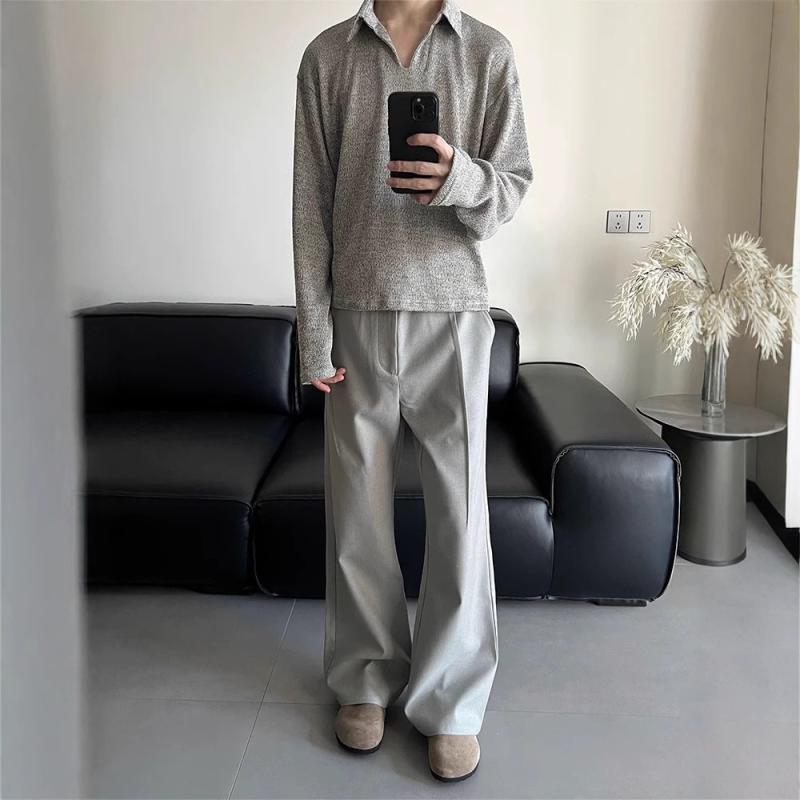 メンズ パンツ ウール混紡 立体裁断 クラシック ストレート 微フレア プリーツ ドレープ ロング スラックス 通勤 ビジネス 洗練 シルエット 快適 履き心地