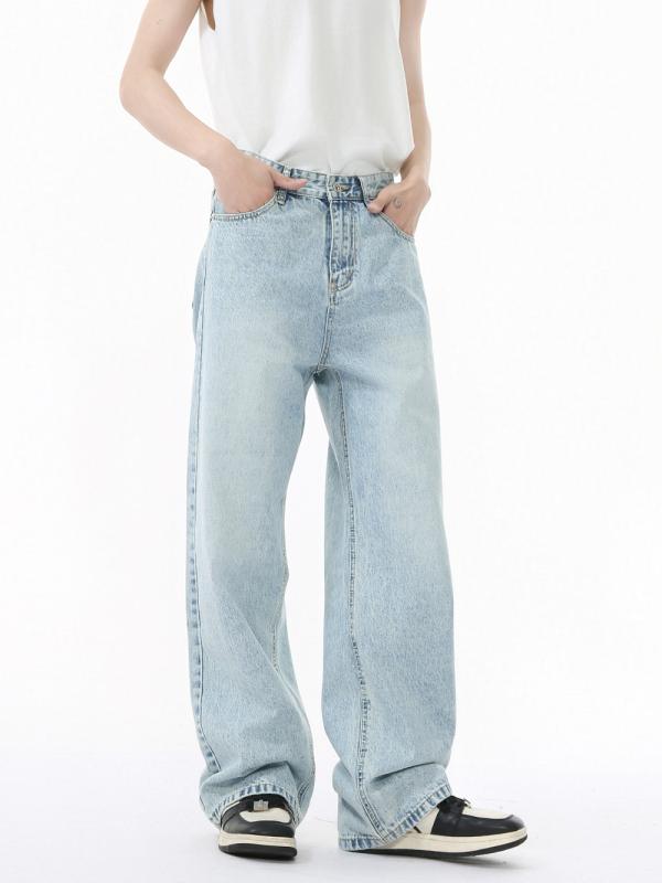 メンズ デニムパンツ ストレート ライトブルー ワンウォッシュ 通勤 カジュアル ベーシック 日常使い 合わせやすい 軽量 吸湿速乾 通年