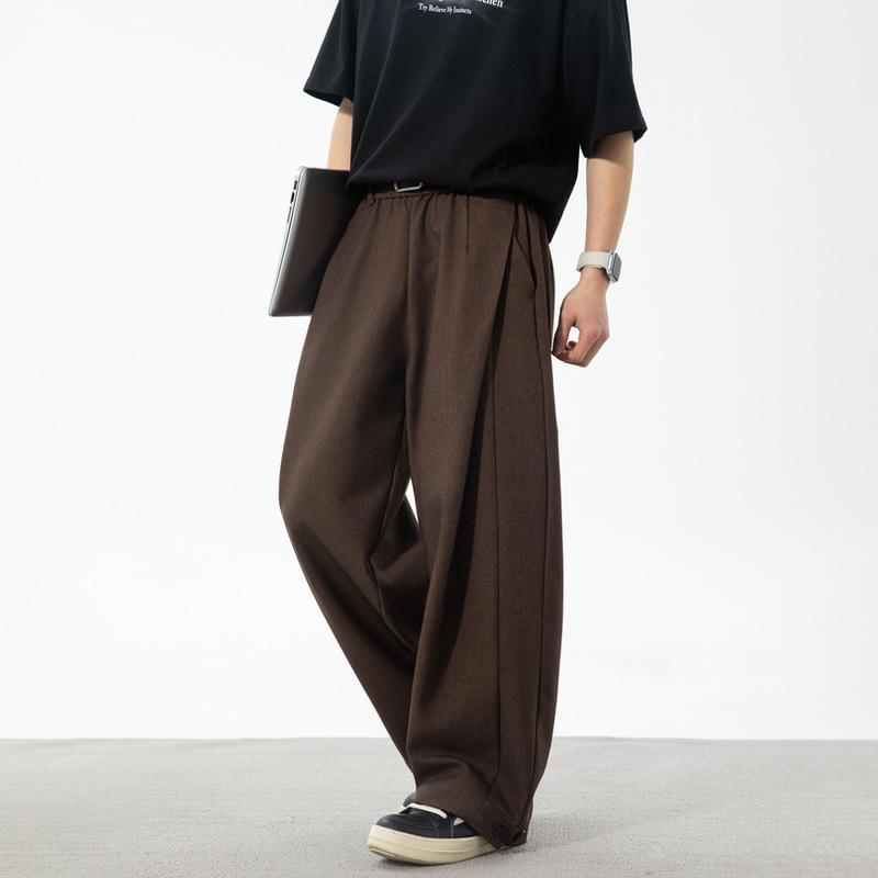 メンズ 春夏 カジュアルパンツ 立体プリーツ ドレープ感 ルーズフィット サイドカット レトロ 合わせやすい スラックス