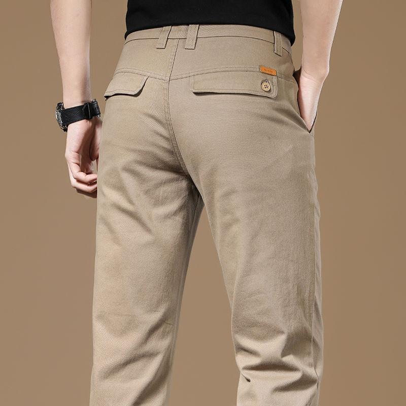 パンツ メンズ コットン カーキ チノパンツ スリムフィット ストレートレッグ 高級感 カジュアル ビジネス 通勤用 ロングパンツ 快適 履き心地 トレンド デザイン 日常 着こなし｜くらしのセロネ