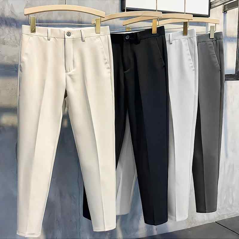 秋冬メンズパンツ ノンアイロン スリムフィット スリム見せ 9分丈ストレート ビジネスカジュアル 西装ズボン ベルト付き