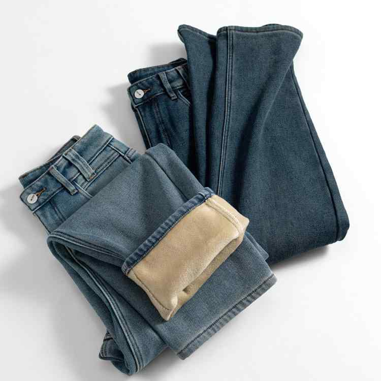 秋冬 レディース デニムパンツ 厚手 保温 フランネルライニング ストレート 低身長向け スリム効果 9分丈 カジュアル 気質 ?・覧｜くらしのセロネ