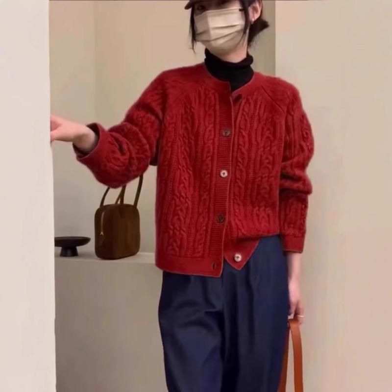 秋冬 レディース ジレー 朦々たる 純絨毛 編み物 飛び切り感 捻じれ御花柄 スウェーター アウター 生あたたかい 編み込み 長袖 女子らしい コーデ 日常使い走り
