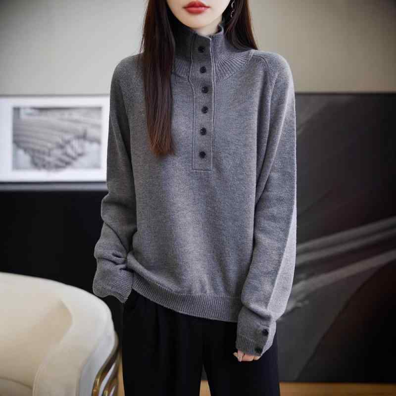 レディース 秋冬 編み物スウェーター ハイネック 折り襟 朦々たる 羊毛混 トップス 心地好い 内搭用 花の冠yd