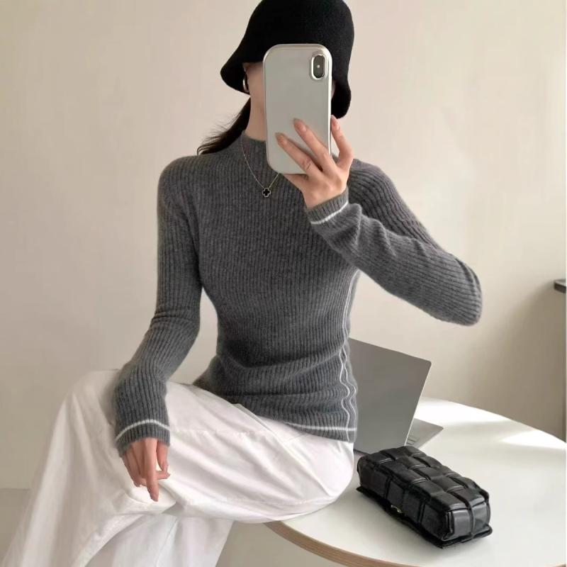 秋冬 レディース スウェーター 絨毛 二分の一ハイネック 縞模様 修身 インナートップス 花の冠yd 編み物 トップス 生あたたかい 軽さ 吸湿速乾