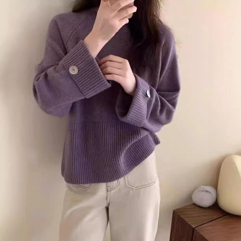 秋冬 レディース 丸領 純絨毛 短かめ ティーシャツ スウェーター ゆったり 朦々たる 編み物 生あたたかい 肌付き ベースレイヤー 惜しみ無い表現スタイル 伸び伸びする御召しもの