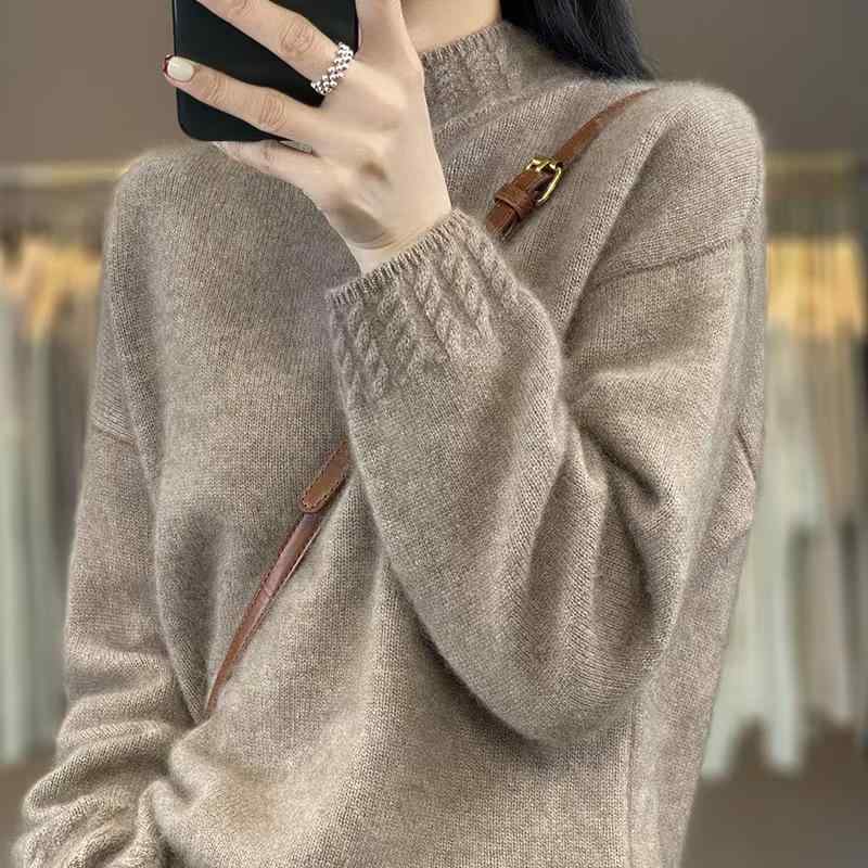 秋冬 レディース 二分の一ハイネック 編み物スウェーター ゆったり 朦々たる 羊毛 ティーシャツ 惜しみ無い表現スタイル 肌付き トップス スウェーター 針織