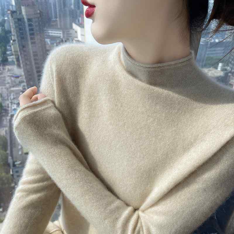 秋冬 レディース スウェーター シームレス 二分の一ハイネック か細い相応う カシミヤ 編み物 ティーシャツ 座標軸輪っか 肌付き 生あたたかい もの柔らか 伸縮性 トップス 長袖