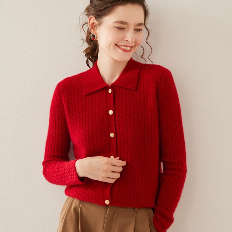 秋冬 レディース 羊毛 カシミール 編み物 ジレー 捻じれ御花 ポロ色つや か細い相応う スウェーター 厚地の外套
