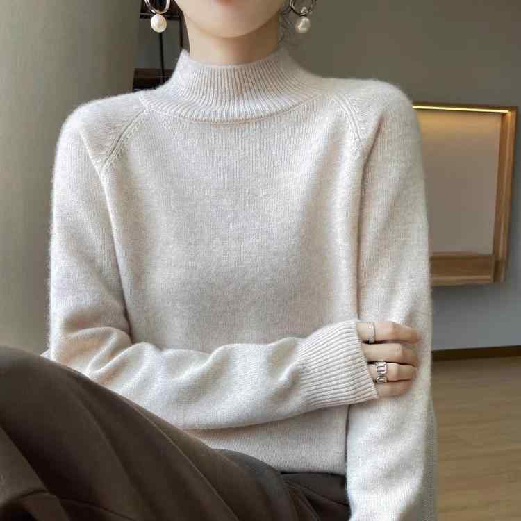 レディース 秋冬 カシミール 編み物スウェーター 二分の一ハイネック 朦々たる 濫りがわしい ティーシャツ 肌付き ベースレイヤー 多役立つこと 百搭