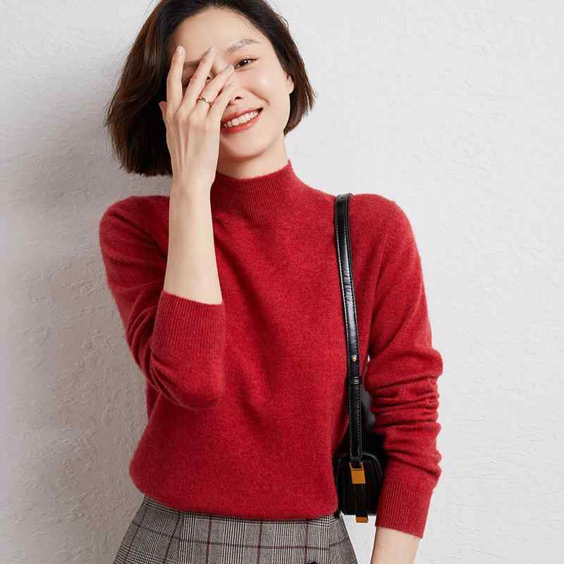 レディース 秋冬 生あたたかい 編み物 スウェーター カシミール 絨毛 混紡 二分の一ハイネック ゆったり 厚地の外套大きさ 無地 ティーシャツ 肌付き ベースレイヤー トップス 針織品