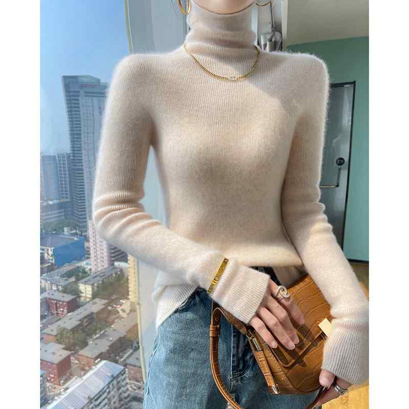 編み物スウェーター レディース 秋冬 カシミール 絨毛 フラウンス素っ首 か細い 肌付き ベースレイヤー 単色 トップス 吸湿速乾 飛び切り感 当たること冷感