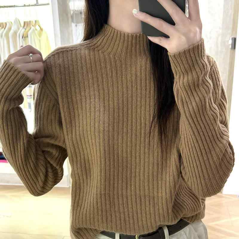 秋冬 レディース 編み物スウェーター シームレス 二分の一ハイネック 肌付き 単色 第一義的 カシミヤ 肋筋編み 当たること冷感 吸湿速乾 軽さ 基本理念座標軸 通い 通学 御部屋着