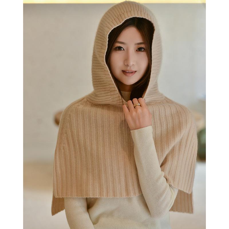秋冬 レディース 防寒 暖か 厚手 ニット フード 帽子 マフラー ショール 一体 カシミヤ 高級感 無地 保温 羊毛 柔らかい 快適 アウトドア 通勤 通学 日常 外出 冬用|くらしのセロネ
