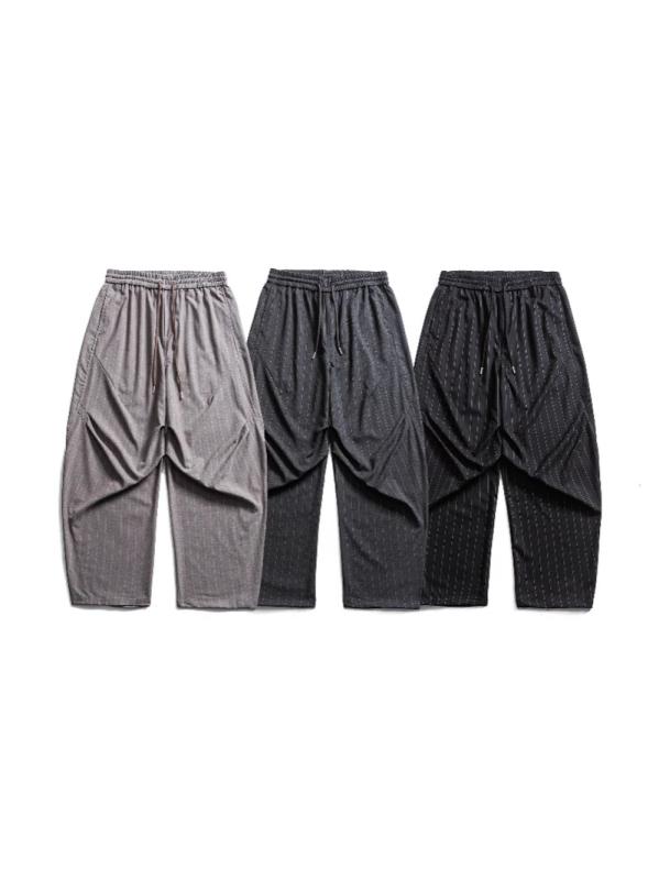 スーツパンツ メンズ 秋冬 縦ストライプ レトロ カジュアル ワイドレッグ ゆったりストレート ドレープ ロングパンツ