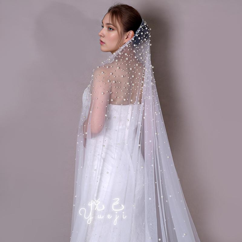 ウェディングベール 新婦用 中長丈 密着パール 結婚式 ヘッドドレス 外出スタイリング 主ヴェール ブライダルアクセサリー 花嫁ヘアアクセ｜くらしのセロネ