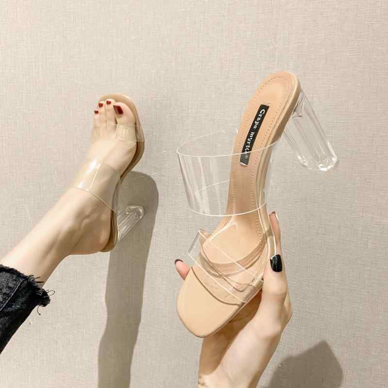 サンダル レディース 春夏 透明 ストラップ ハイヒール 水晶ヒール セクシー 厚底 クール 外出用 軽量 吸湿速乾 ピンク系