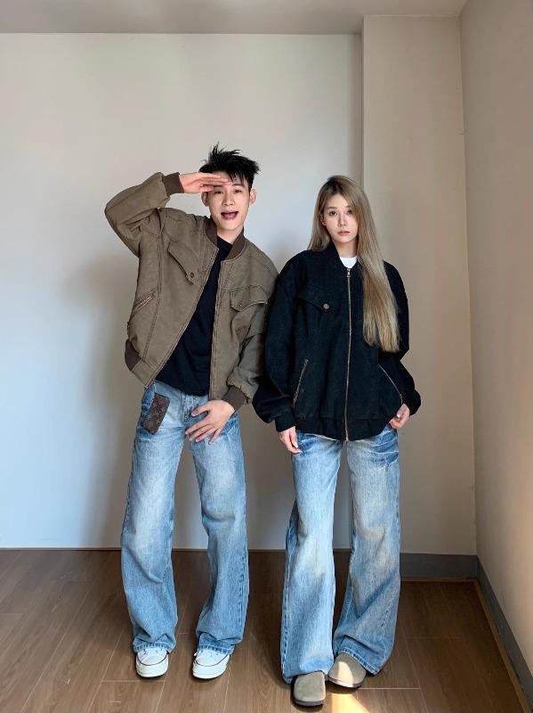 デニムパンツ メンズ レトロ ルーズ ストレート 微フレア アメリカンスタイル ビンテージ ストリート 長ズボン トレンド ファッション