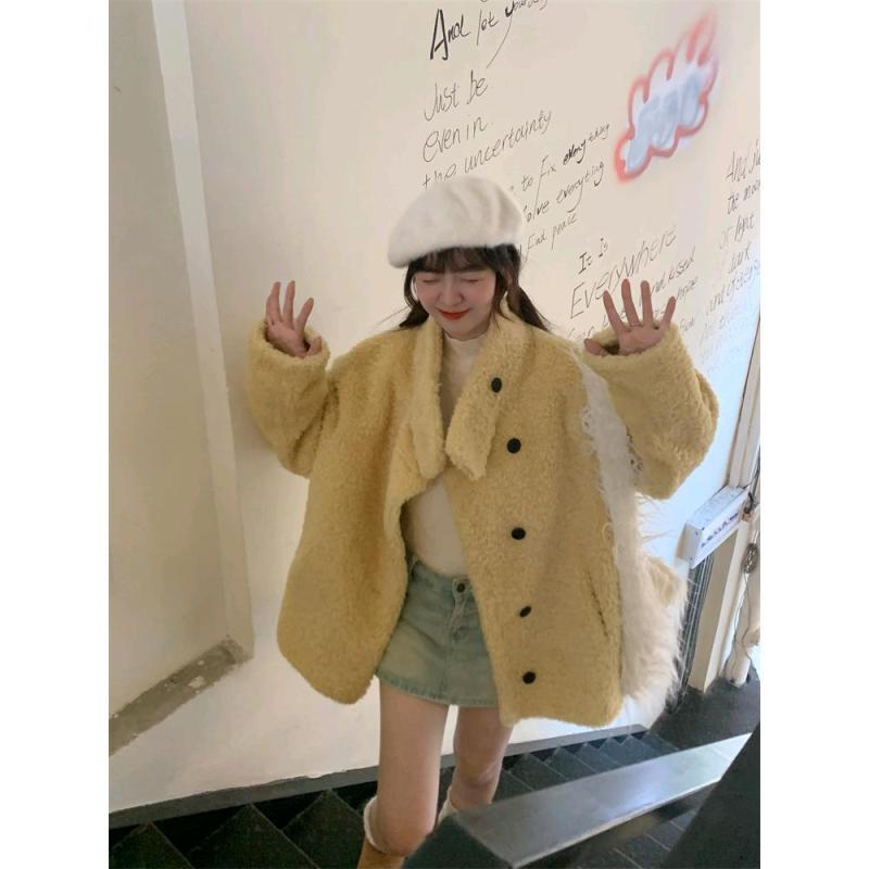厚地の外套 レディース 秋冬 照明ランプ色つや 毛革押し並べて エコ毛革 ゆったり 子ヒツジ毛革 朦々たる 生あたたかい 羊羔毛 皮草風 環保原料品 ルーズフィット 毛糸混 保温性 防寒 モコモコ もの柔らか 着心地 日常使い走り 通い 事務室 街着
