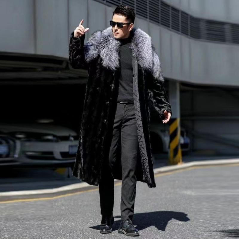 トレンチコート メンズ 秋冬 ビジネス ロング フェイクミンクファー 厚手 綿入 保温 通勤 オフィス 上品 エレガント ファッション スタイリッシュ ファー付き