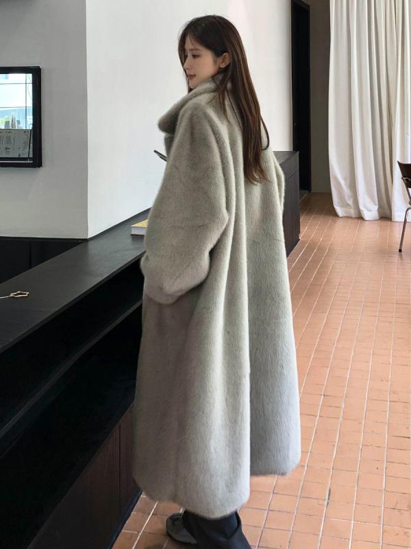 秋冬 レディース ファーコート ロング丈 ミンク風 厚手 ゆったり ラペル 毛皮風 アウター 欧米スタイル 暖か 防寒｜くらしのセロネ